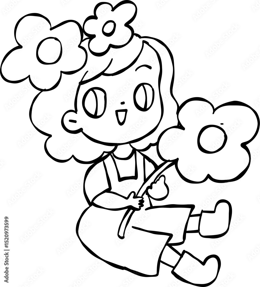 girl with flowers cartoon summer element girl with flowers cartoon summer element