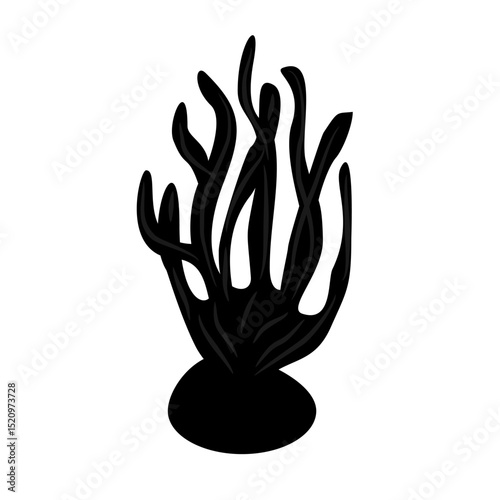 Vector Icon Purple sea anemone on mossy stone,
swaying softly with ocean currents,
black silhouette illustration on white background