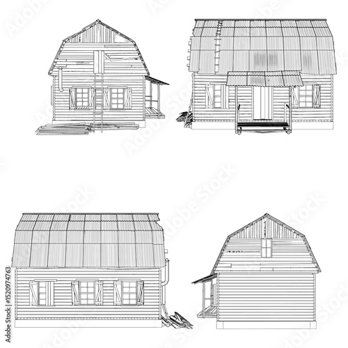 Antique Old Wood House Vector. An Illustration Of a Vintage Retro Old Residential House Isolated On A White Background.