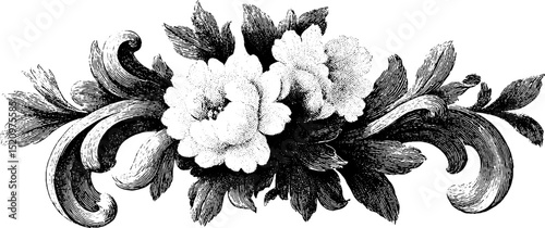 Ornamental scrollwork engraving with floral motif for decorative design