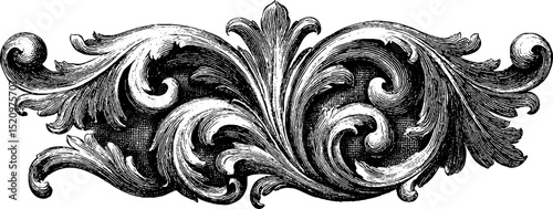 Ornate acanthus leaf engraving design for decorative art and print projects