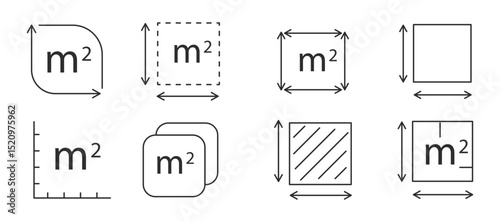 Square meter icon line quantity area, m2 measuring area sign symbol. Simple territory measurement. Flat area square meter.