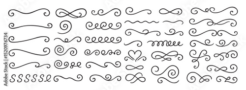 curly line decoration element set vector illustration