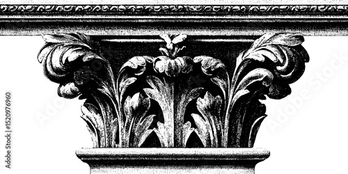 Intricate renaissance facade illustration featuring ornate engraved leaf motifs