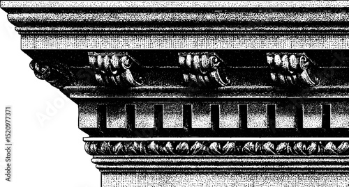 Renaissance palace facade engraving with architectural details