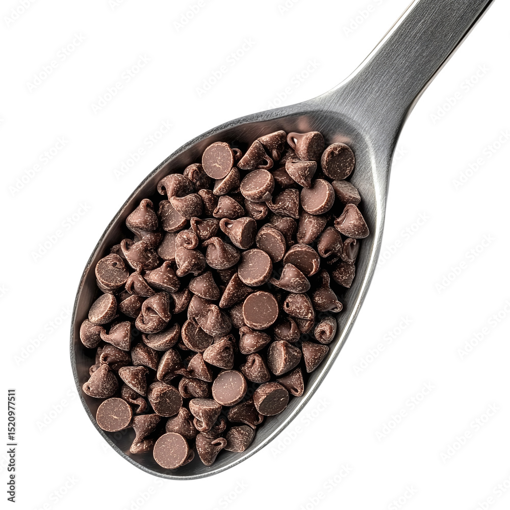 Fototapeta premium A scoop of chocolate chips loosely arranged for baking visuals, isolated on transparent background