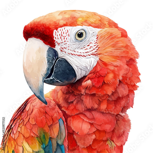 Macaw Parrot, watercolor illustration vector, high quality, isolated on a white background.