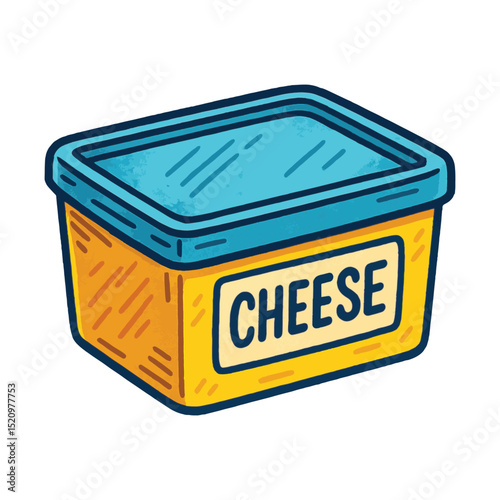 Cheese Storage Box Vector – Yellow Plastic Container with Blue Lid