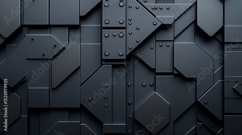Dark Geometric Abstract Background with Interlocking Panels and Rivet Details