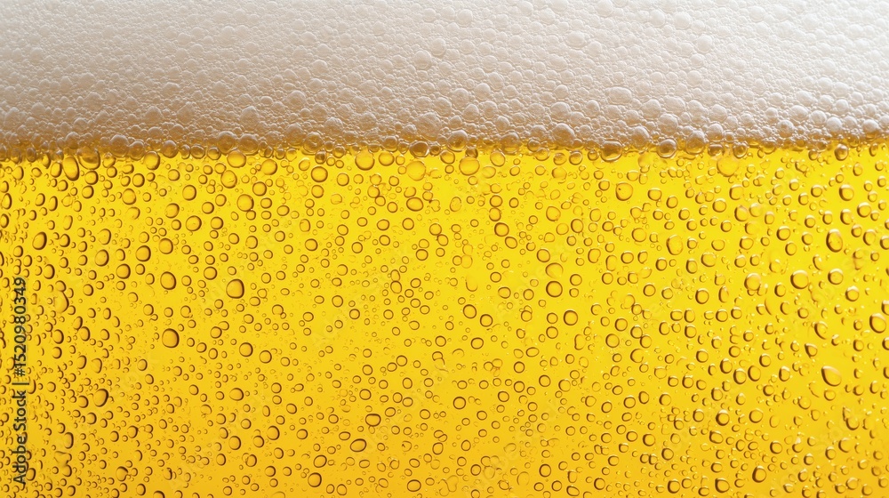 Close-up of beer foam and bubbles, Golden lager macro with frothy head, Ideal for brewery visuals or drink branding Close-up of beer foam and bubbles, Golden lager macro with frothy head, Ideal for brewery visuals or drink branding