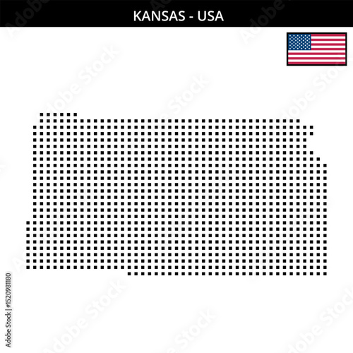 Medium square dotted map of kansas in the USA