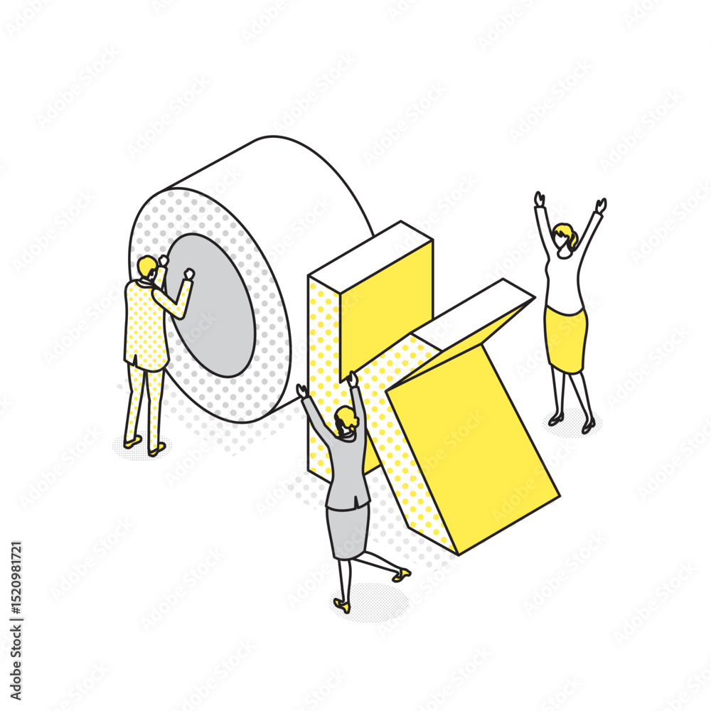 OKマークと喜ぶ人物のイラスト（アイソメ）