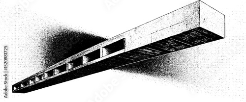 Engraved illustration of structural grid with cantilever beam design for architectural study