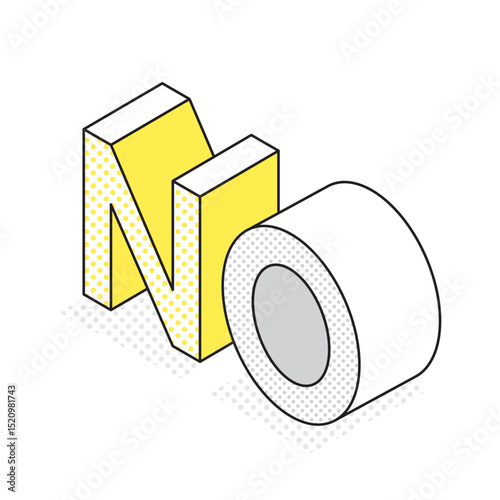 NOの立体文字イラスト（ポップ・黄色）
