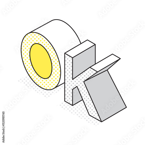 OKの立体文字イラスト（ポップ・黄色）