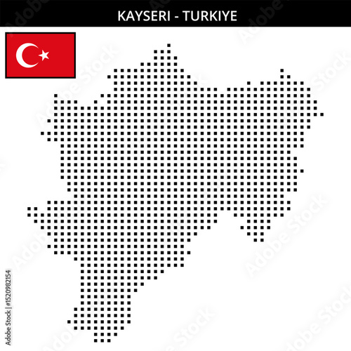 Medium square dotted map of kayseri in Turkiye