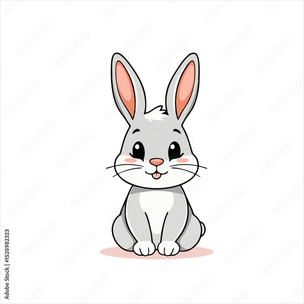 Fototapeta premium Cute Rabbit Character Illustration, Adorable Bunny Mascot With Smile