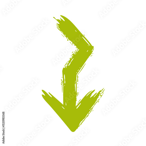 Green Zigzag Downward Arrow. Directional Movement And Guidance. Isolated Vector Illustration