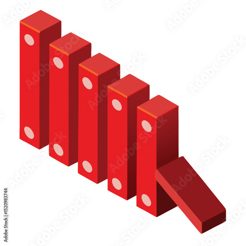 Domino Effect Red Blocks Illustrating Toppling Sequence, Game Strategy and Loss Concept