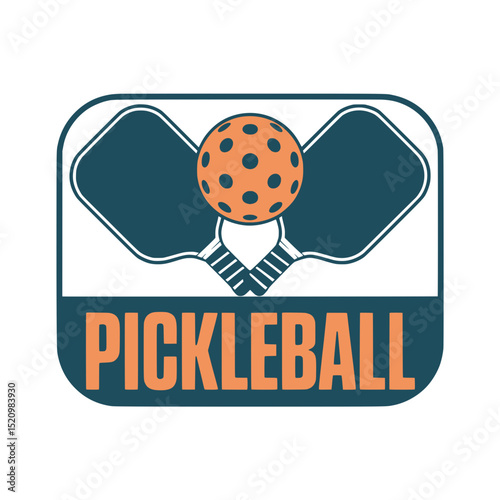 Modern Pickleball Logo with Paddles and Ball, Bold pickleball logo with crossed paddles, dotted ball, and strong typography, designed for sports branding and promotion.

