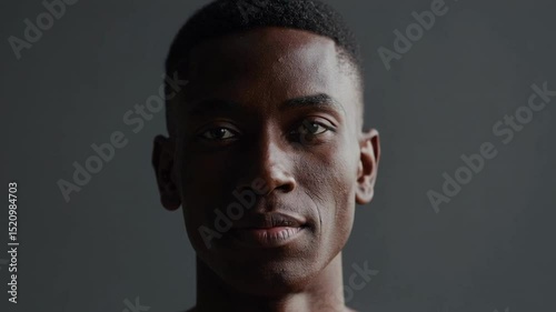 Subtle changes in facial expressions of a young african american man, isolated on a gray background, create a captivating sequence of emotions