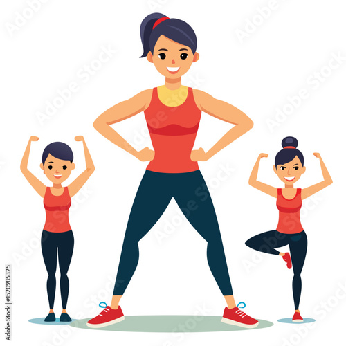 Fitness Instructor Leads Workout Class Cartoon Vector Illustration of Active Lifestyle