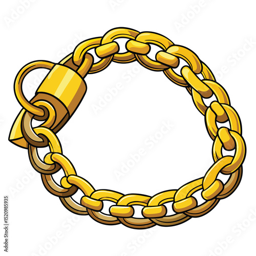 Gold Chain Bracelet with Carabiner Clasp CartoonStyle Jewelry Accessory Illustration Design
