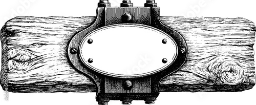 Engraved illustration of wooden loft beam and iron architectural design. Detailed vintage drawing showcasing rustic wood and metal structure, craftsmanship, and ornate timber framework in traditional 