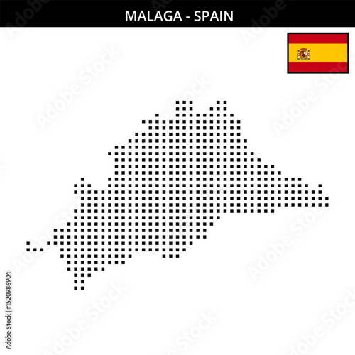 Medium square dotted map of malaga in Spain