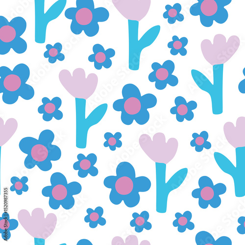 Flowers seamless vector pattern in flat style .eps