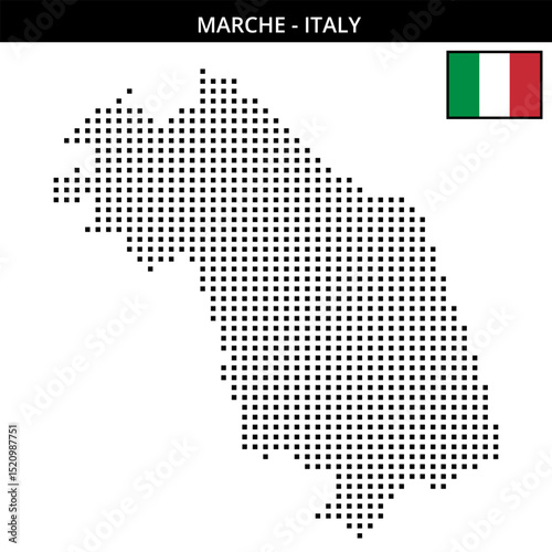 Medium square dotted map of marche in Italy