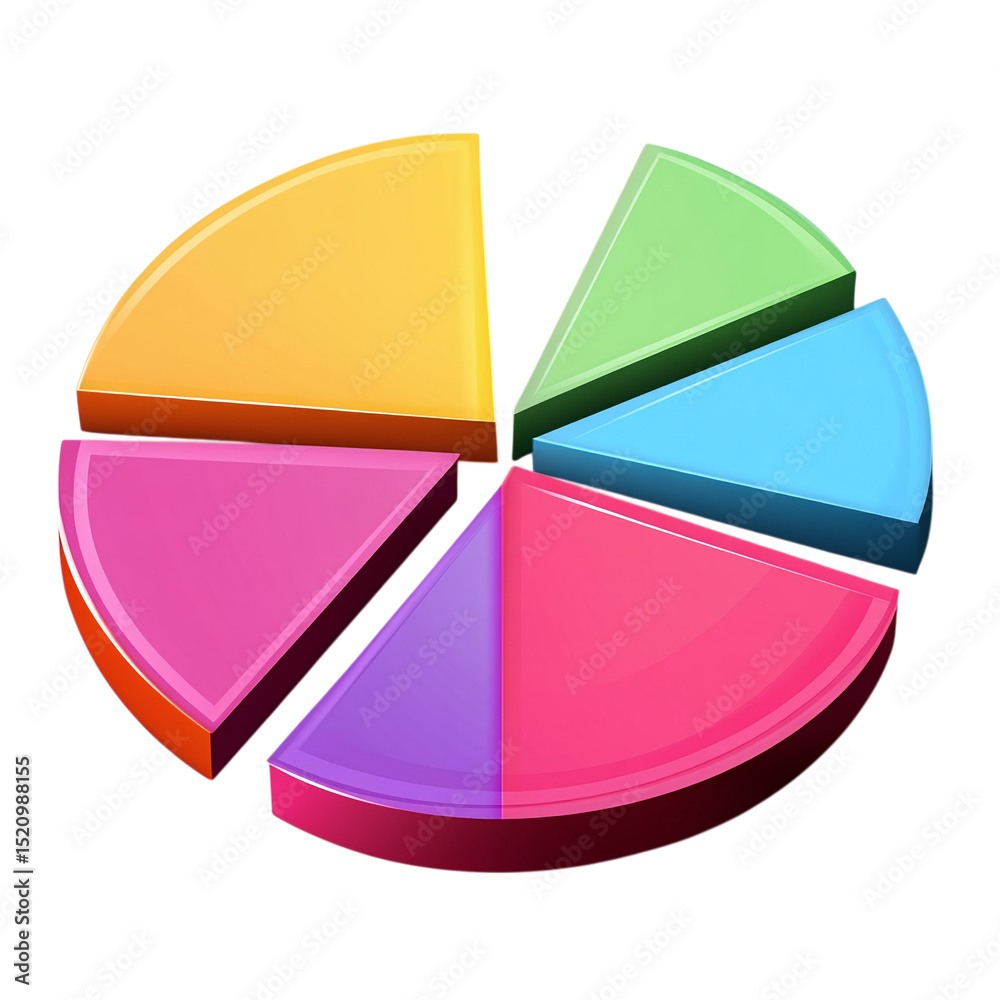 Obraz premium Pie chart icon with separated slices, isolated on transparent background