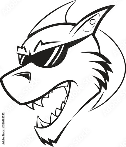 dinosaur head with sunglasses and sharp teeth in black mascot style perfect for cool t rex logo prehistoric fantasy 