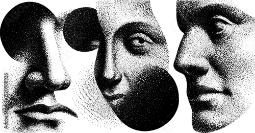 Abstract faces engraving art collection for contemporary design projects