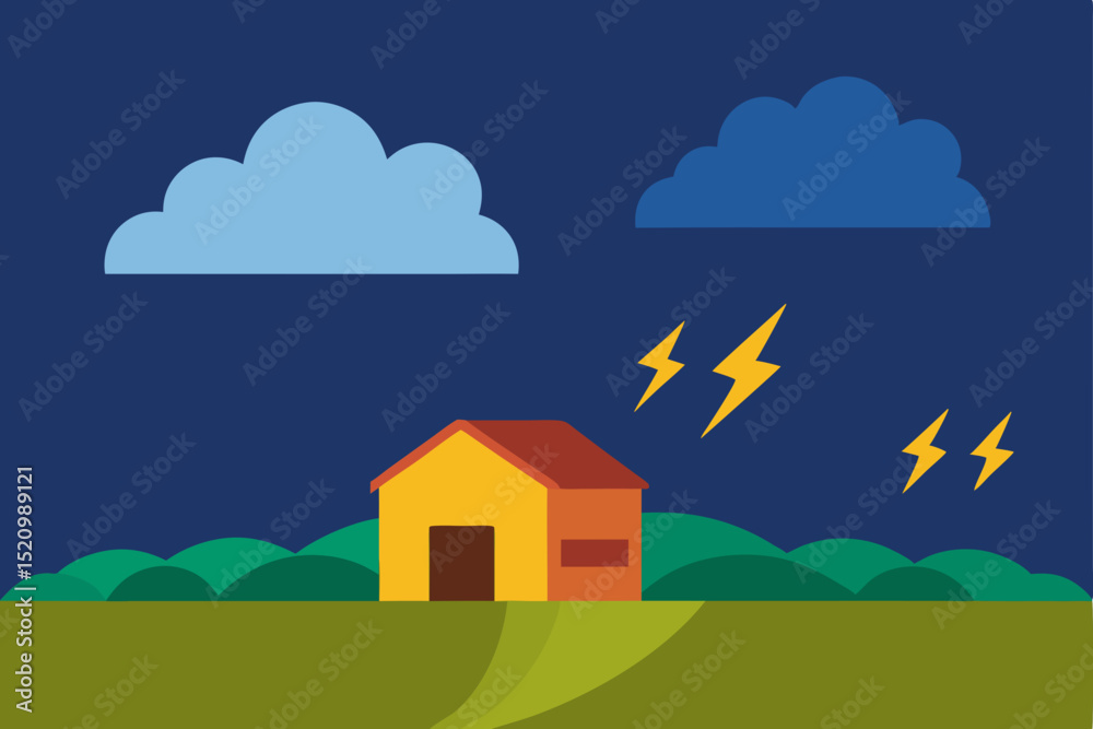Naklejka premium Vector illustration of a rural landscape with a charming house under a summer sky