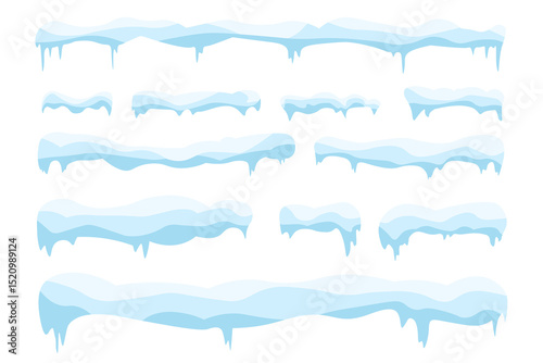 png cartoon snowcap with fluffy icy texture on roof winter background falling snowdrift christmas decoration flat effect vector pile frost blue element holiday isolated shape icon design

