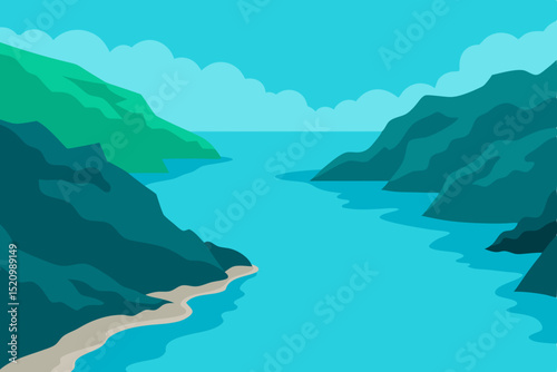 Tropical island paradise with mountains, blue ocean, and sandy beaches perfect for a summer travel vacation