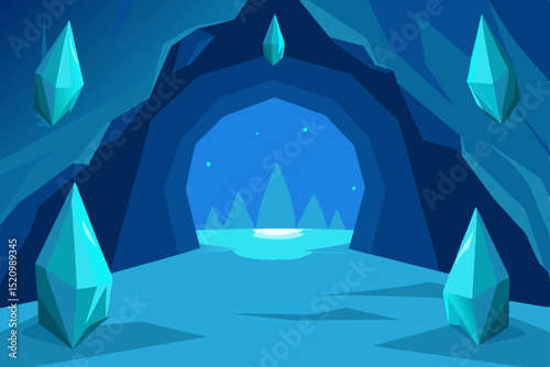 Snowy winter night camping in a forest with a starlit sky and distant mountains