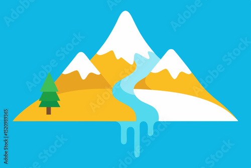 Egyptian desert mountain landscape vector illustration with pyramids and a camel under a summer sunset sky