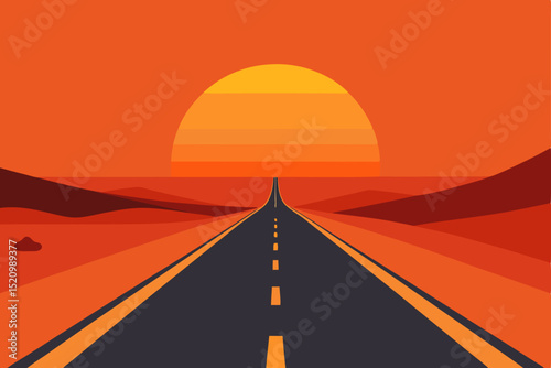 Golden highway at sunset, a journey to the horizon