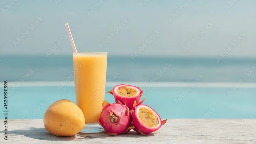 refreshing fruit cocktail featuring exotic fruits like mango passion fruit and dragon fruit elegantly arranged on
