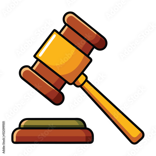 Isolated Cartoon Graphic Wooden Gavel and Sounding Block for Legal Matters