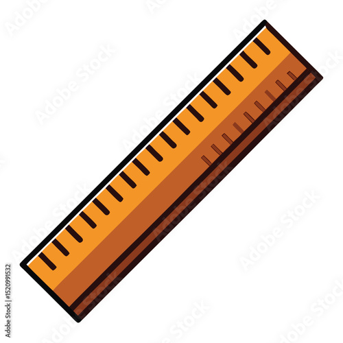 Isolated Ruler Illustration Measuring Instrument Depicting Accuracy, Precision in Brown and Yellow Hues