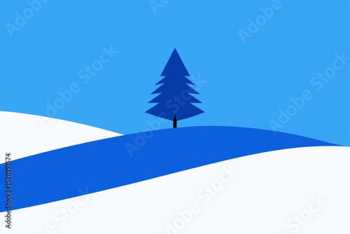 Winter holiday landscape with fir trees and snow, a festive illustration of a cold forest scene