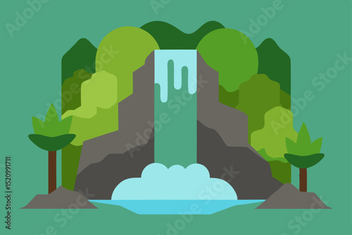 Vector illustration of an urban city landscape with green trees, buildings, and a clear sky, perfect for eco-friendly designs