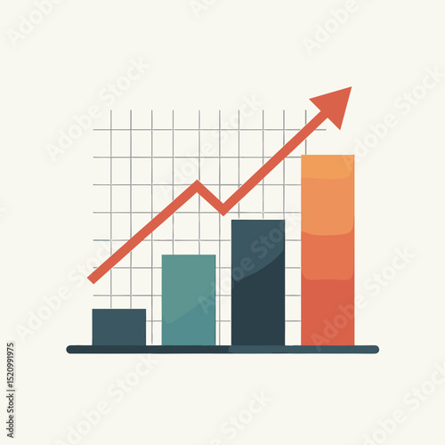 Rising bar chart with arrow indicating growth, used to visualize business analytics