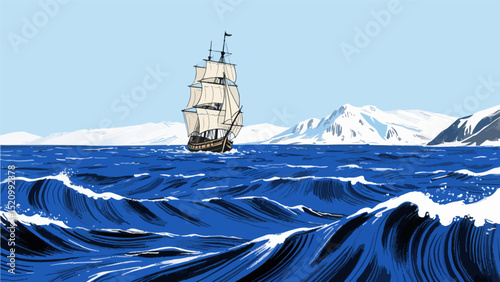 A sailboat in the waves, vector diagram
