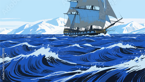 A sailboat in the waves, vector diagram
