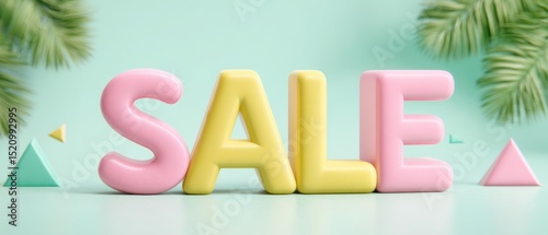 Playful 3d sale letters on a soft mint background