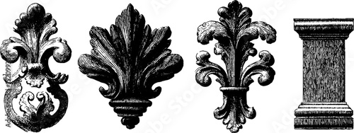 Baroque ornamentation elements for artistic and historical design projects